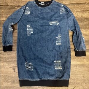 Distressed Denim Blue Dress